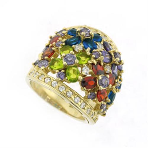 8X114 - Gold 925 Sterling Silver Ring with AAA Grade CZ in Multi Color