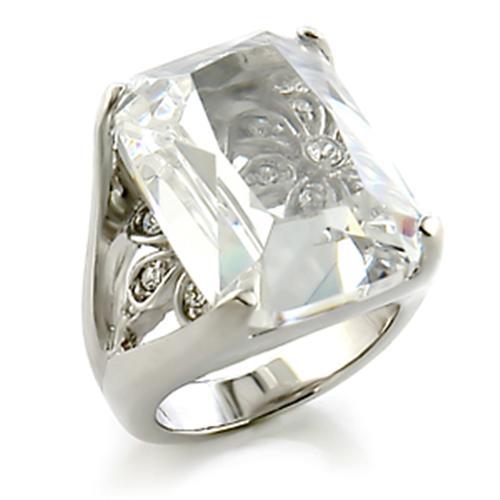 8X153 - Rhodium Brass Ring with AAA Grade CZ in Clear