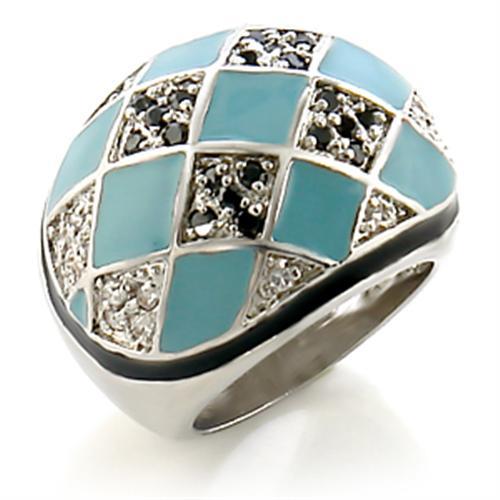 8X159 - Rhodium Brass Ring with AAA Grade CZ in Jet