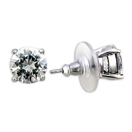 8X166 - Rhodium Brass Earrings with AAA Grade CZ in Clear