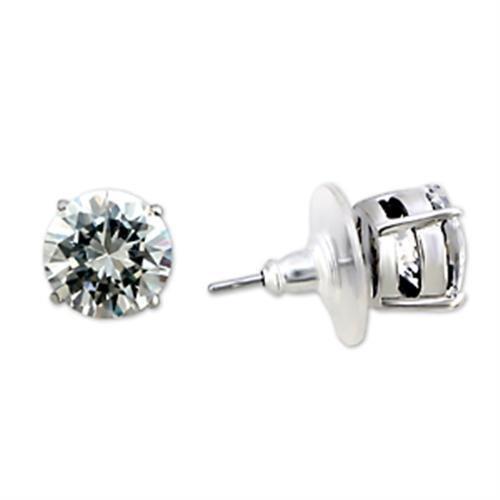 8X167 - Rhodium Brass Earrings with AAA Grade CZ in Clear