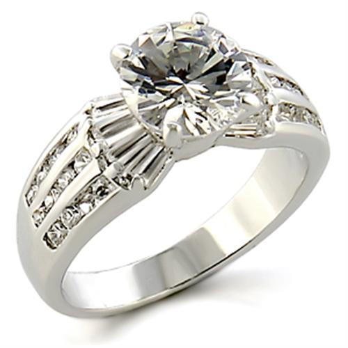 96313 - Rhodium Brass Ring with AAA Grade CZ in Clear