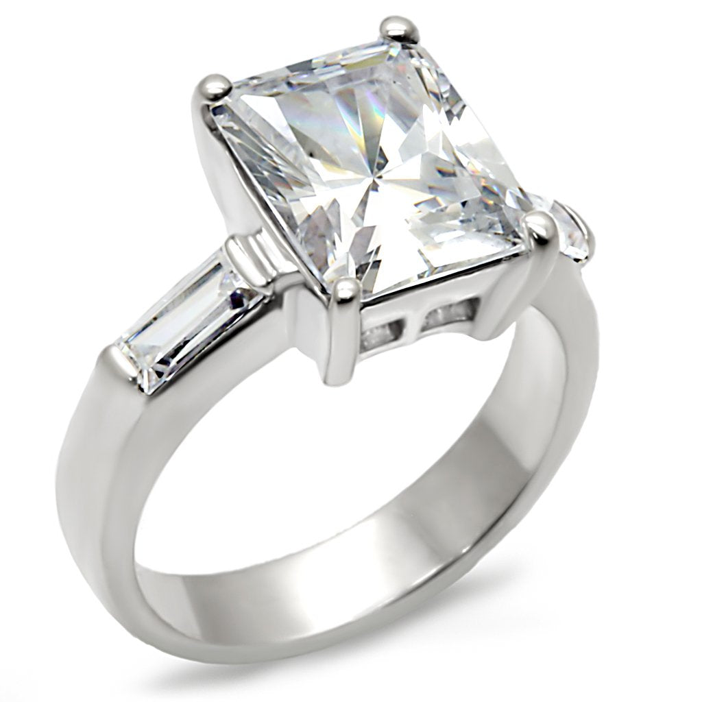 9D432 - High-Polished 925 Sterling Silver Ring with AAA Grade CZ in Clear