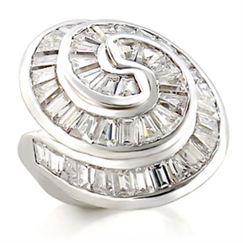 9W019 - Rhodium Brass Ring with AAA Grade CZ in Clear