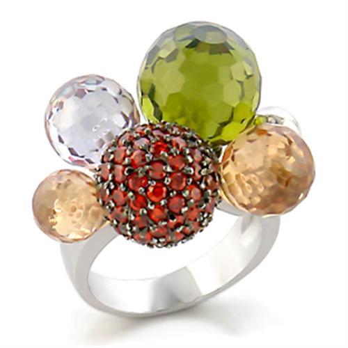 9W020 - Rhodium + Ruthenium Brass Ring with AAA Grade CZ in Multi Color