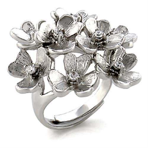 9W052 - Rhodium Brass Ring with AAA Grade CZ in Clear