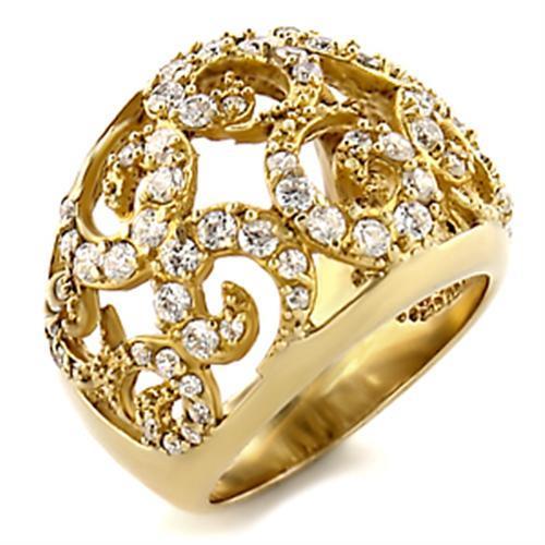 9W070 - Gold Brass Ring with AAA Grade CZ in Clear