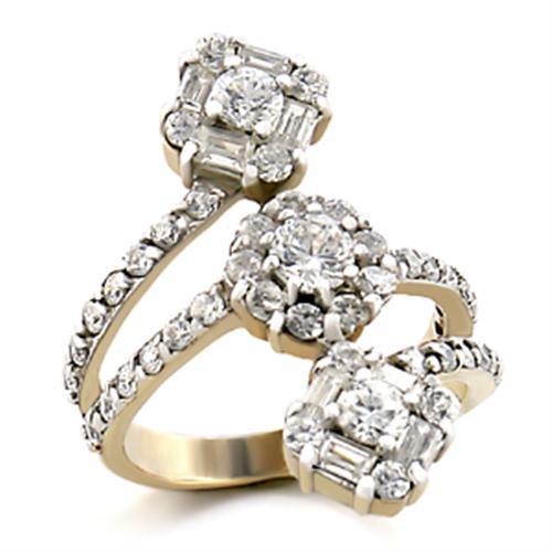 9W073 - Gold+Rhodium Brass Ring with AAA Grade CZ in Clear