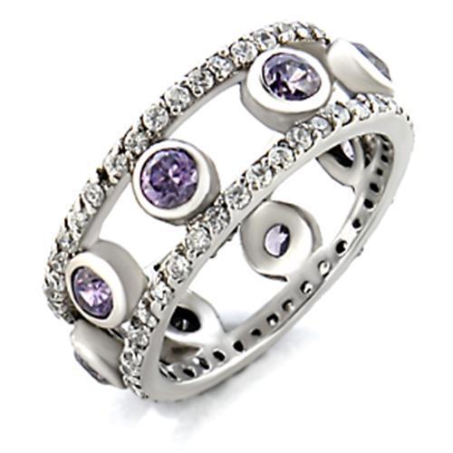 9W078 - Rhodium Brass Ring with AAA Grade CZ in Amethyst