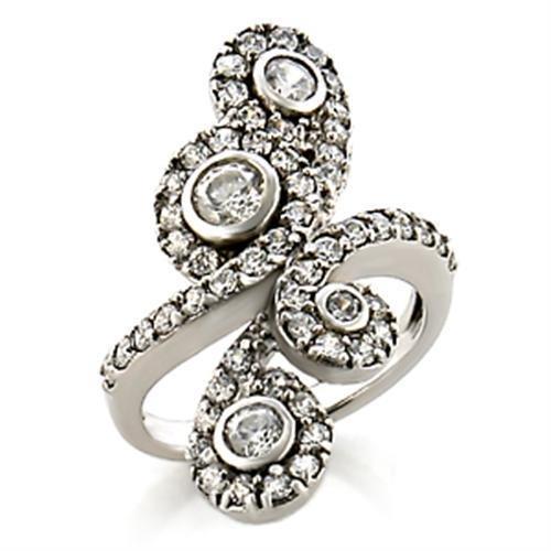 9W097 - Rhodium Brass Ring with AAA Grade CZ in Clear