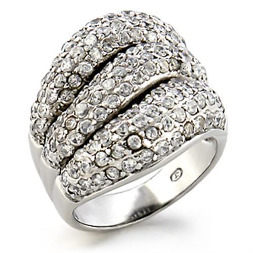 9W123 - Rhodium Brass Ring with AAA Grade CZ in Clear