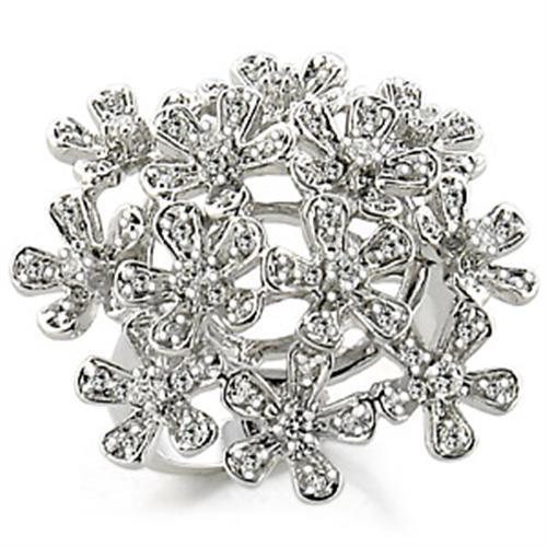9W143 - Rhodium Brass Ring with AAA Grade CZ in Clear