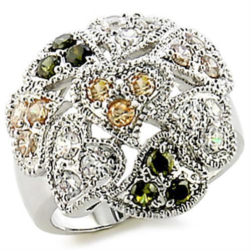 9W147 - Rhodium Brass Ring with AAA Grade CZ in Multi Color