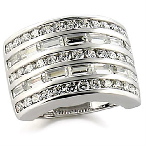 9W148 - Rhodium Brass Ring with AAA Grade CZ in Clear