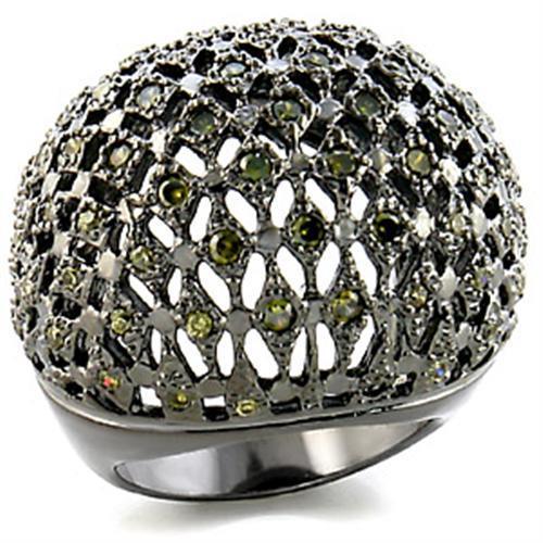9W157 - Ruthenium Brass Ring with AAA Grade CZ in Olivine color