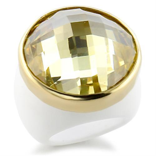 9W193 - Gold Brass Ring with AAA Grade CZ in Citrine Yellow