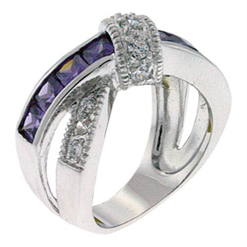 9X036 - Rhodium Brass Ring with AAA Grade CZ in Amethyst