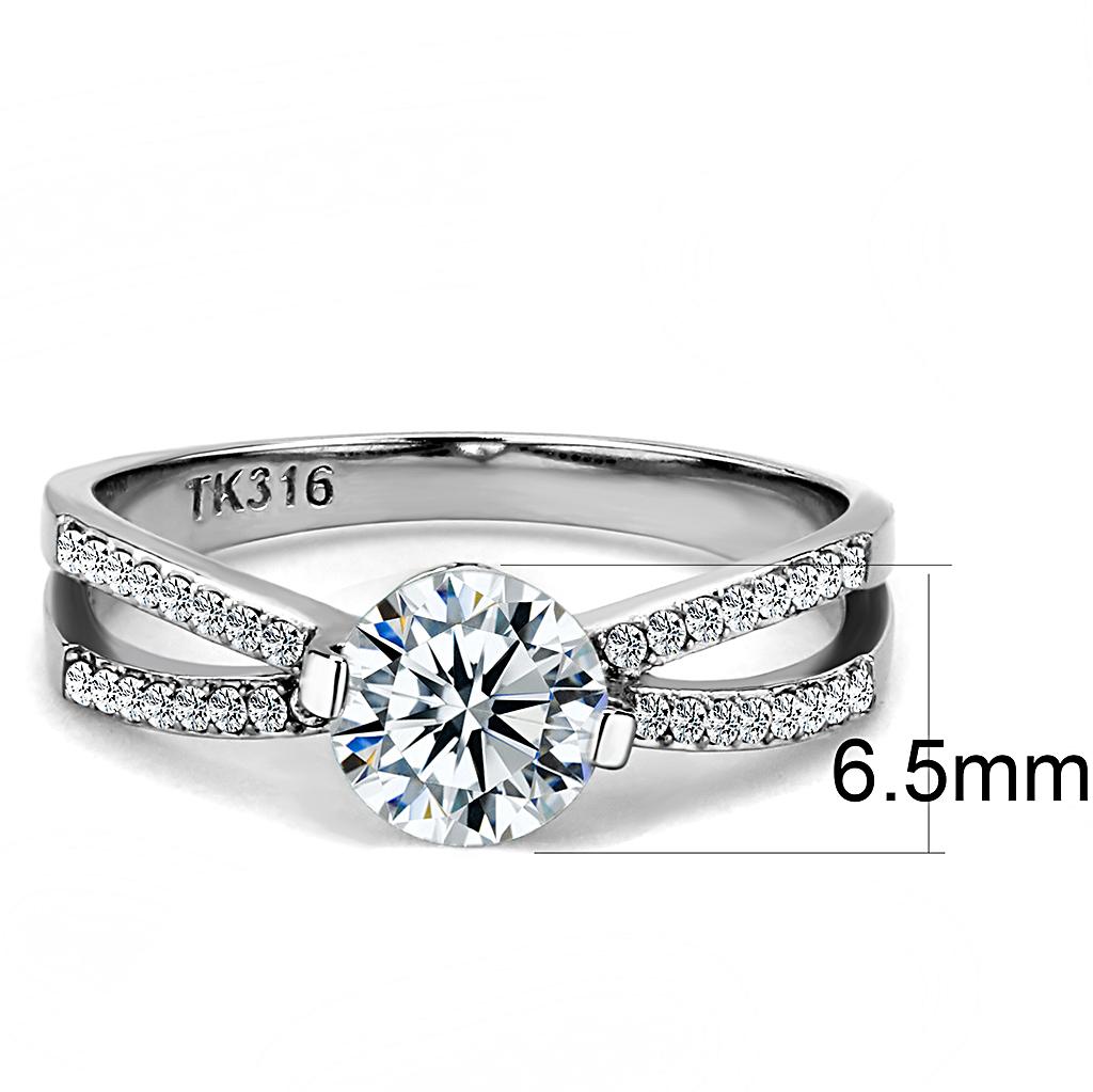 DA002 - High polished (no plating) Stainless Steel Ring with AAA Grade CZ in Clear