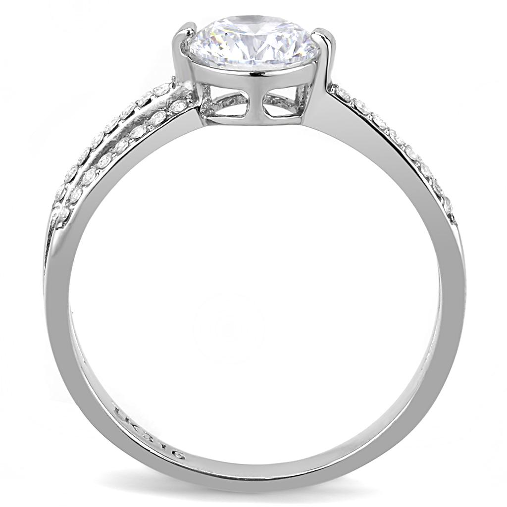 DA002 - High polished (no plating) Stainless Steel Ring with AAA Grade CZ in Clear