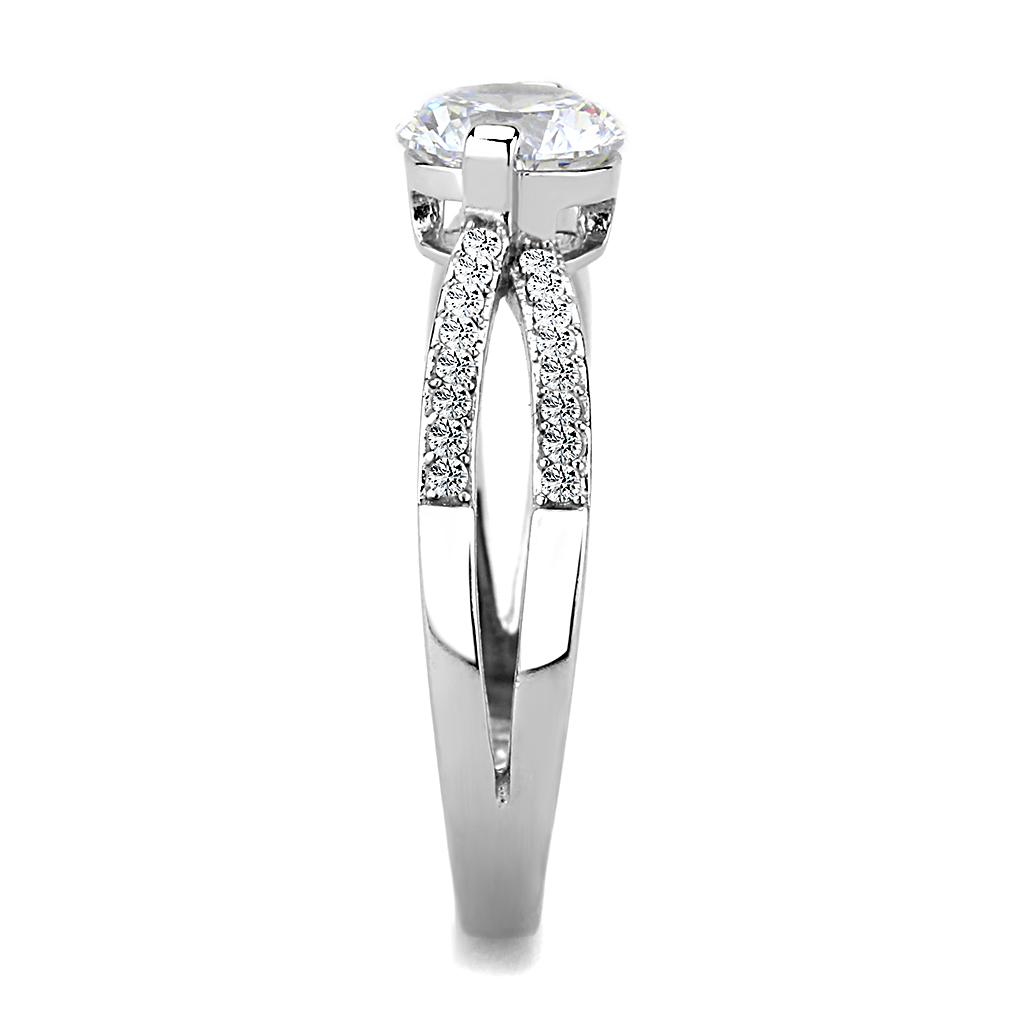 DA002 - High polished (no plating) Stainless Steel Ring with AAA Grade CZ in Clear