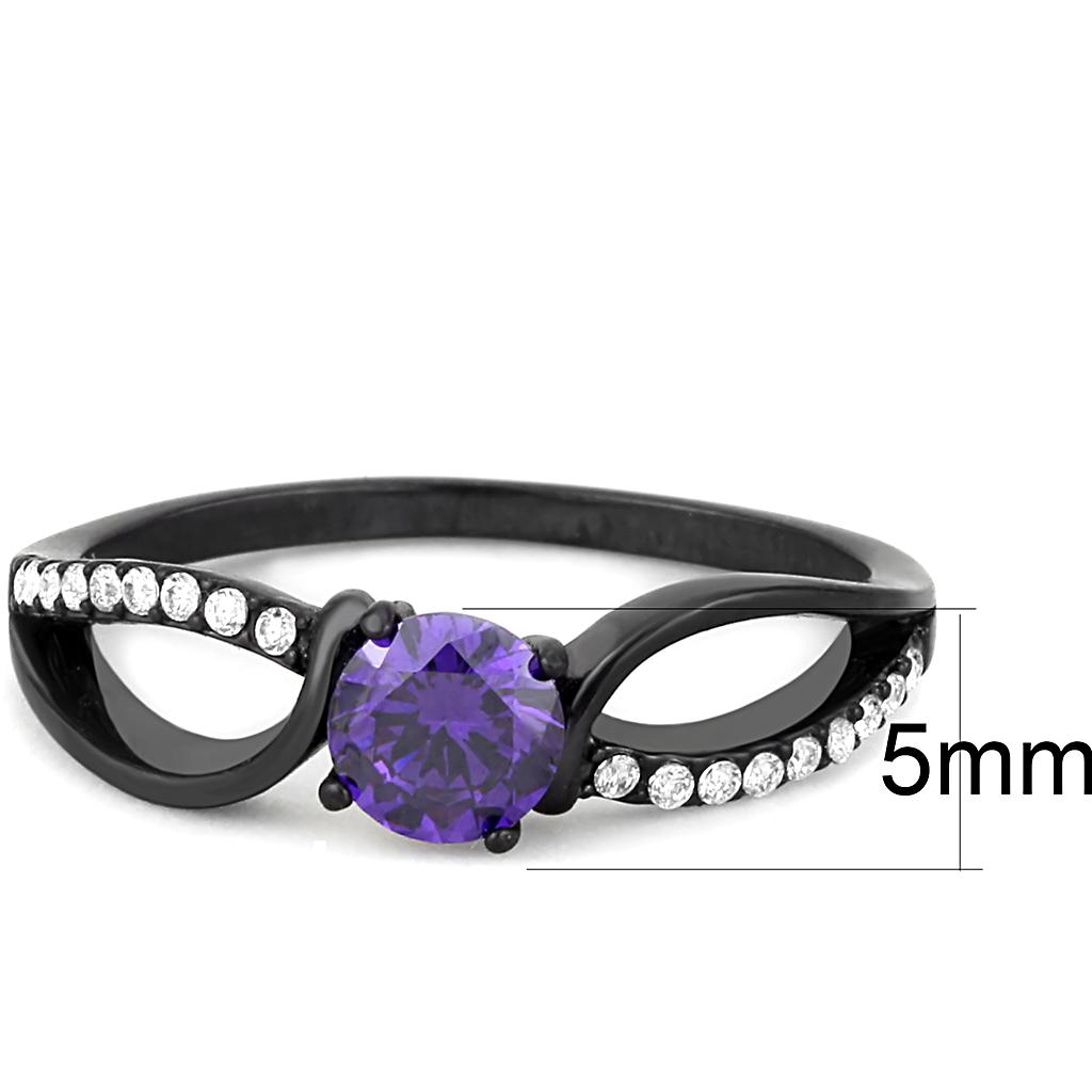 DA003 - IP Black(Ion Plating) Stainless Steel Ring with AAA Grade CZ in Amethyst