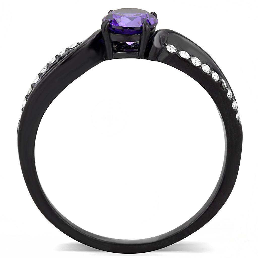 DA003 - IP Black(Ion Plating) Stainless Steel Ring with AAA Grade CZ in Amethyst