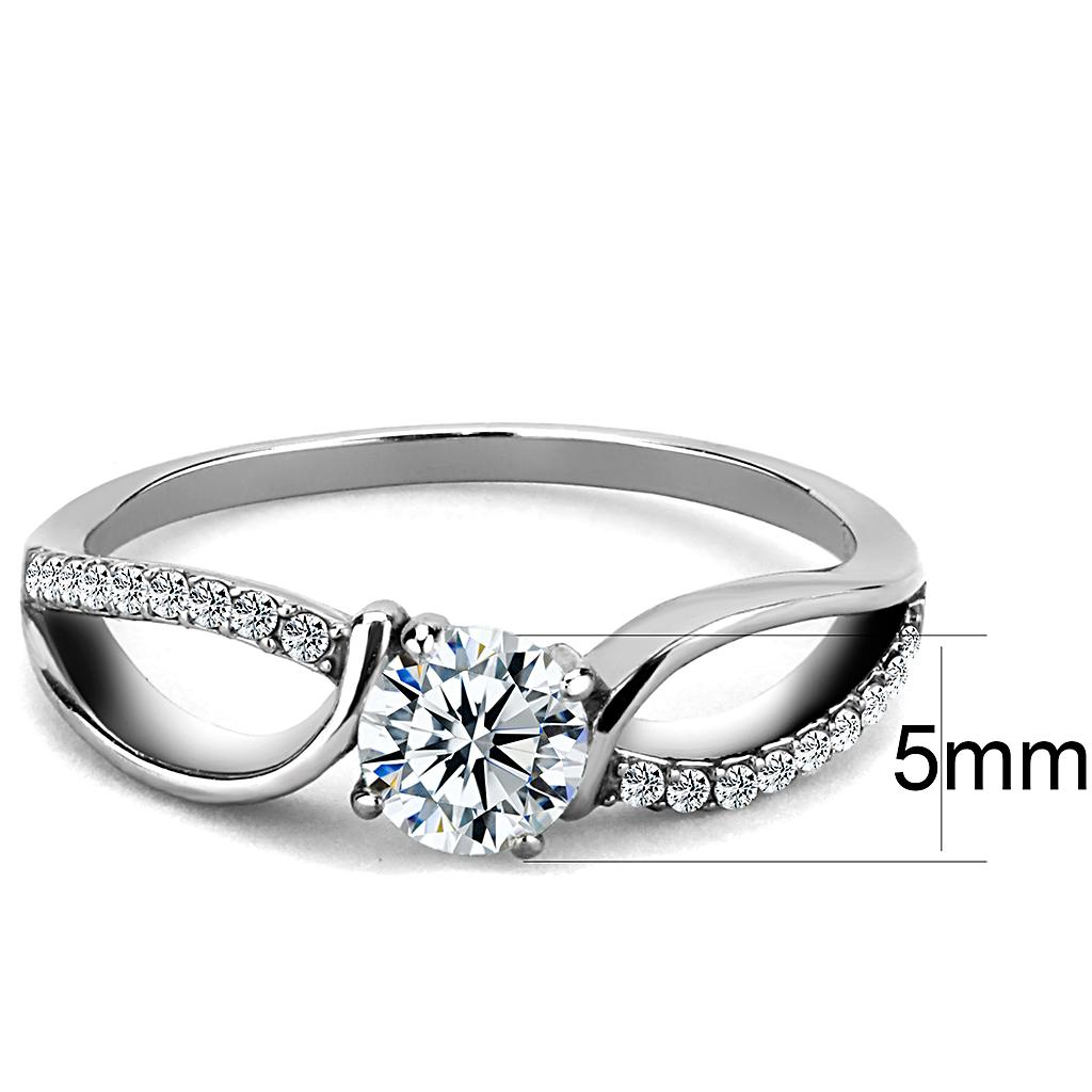 DA004 - High polished (no plating) Stainless Steel Ring with AAA Grade CZ in Clear