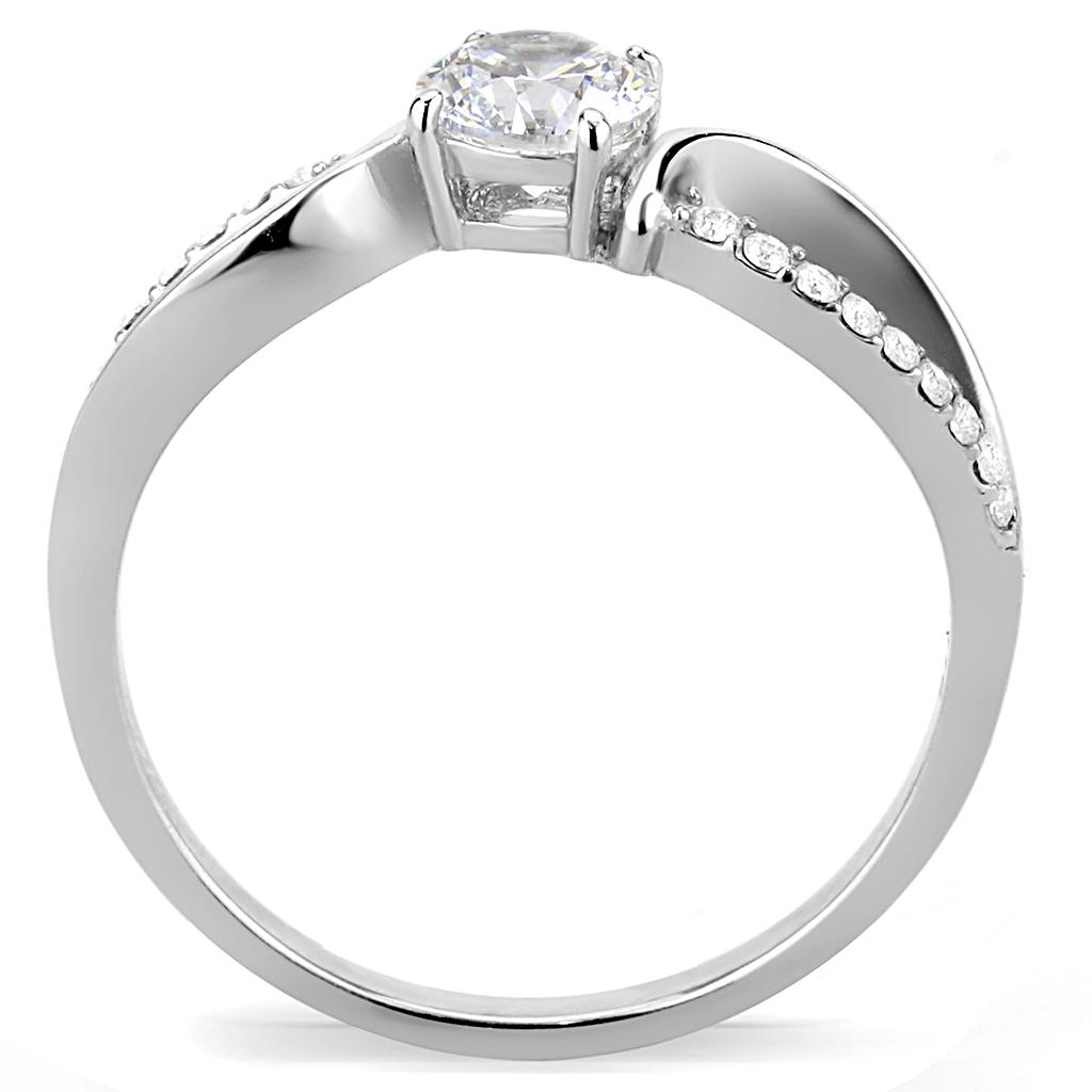 DA004 - High polished (no plating) Stainless Steel Ring with AAA Grade CZ in Clear
