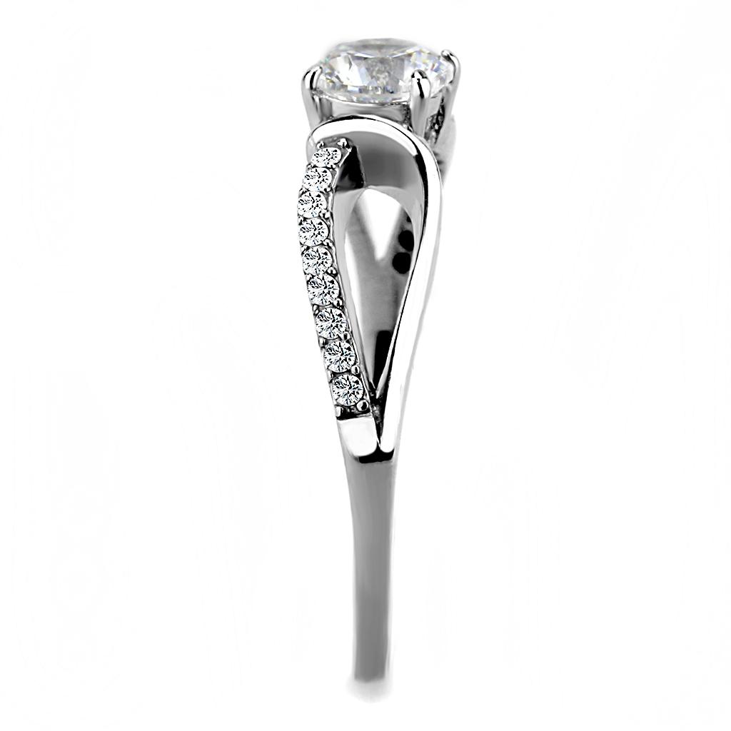 DA004 - High polished (no plating) Stainless Steel Ring with AAA Grade CZ in Clear