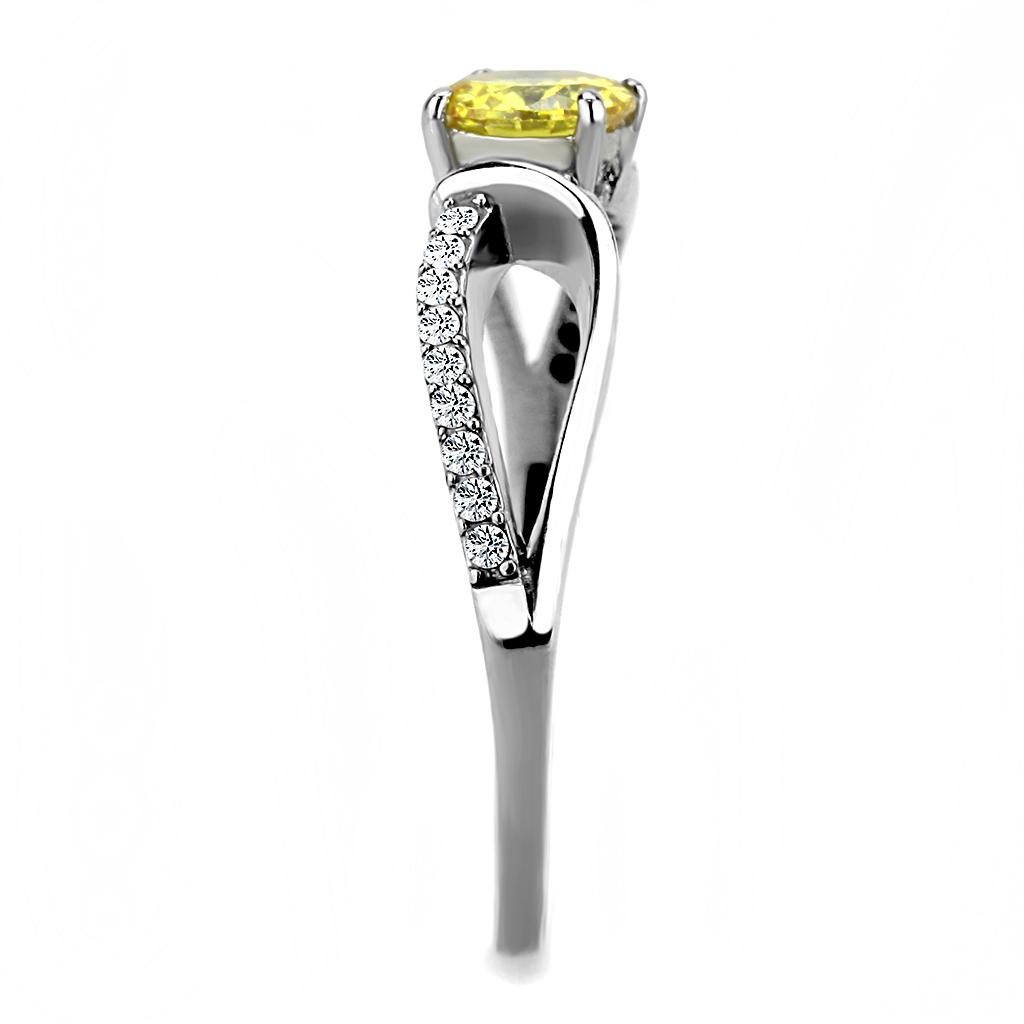 DA005 - High polished (no plating) Stainless Steel Ring with AAA Grade CZ in Topaz