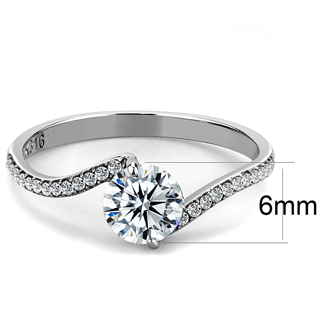 DA006 - High polished (no plating) Stainless Steel Ring with AAA Grade CZ in Clear
