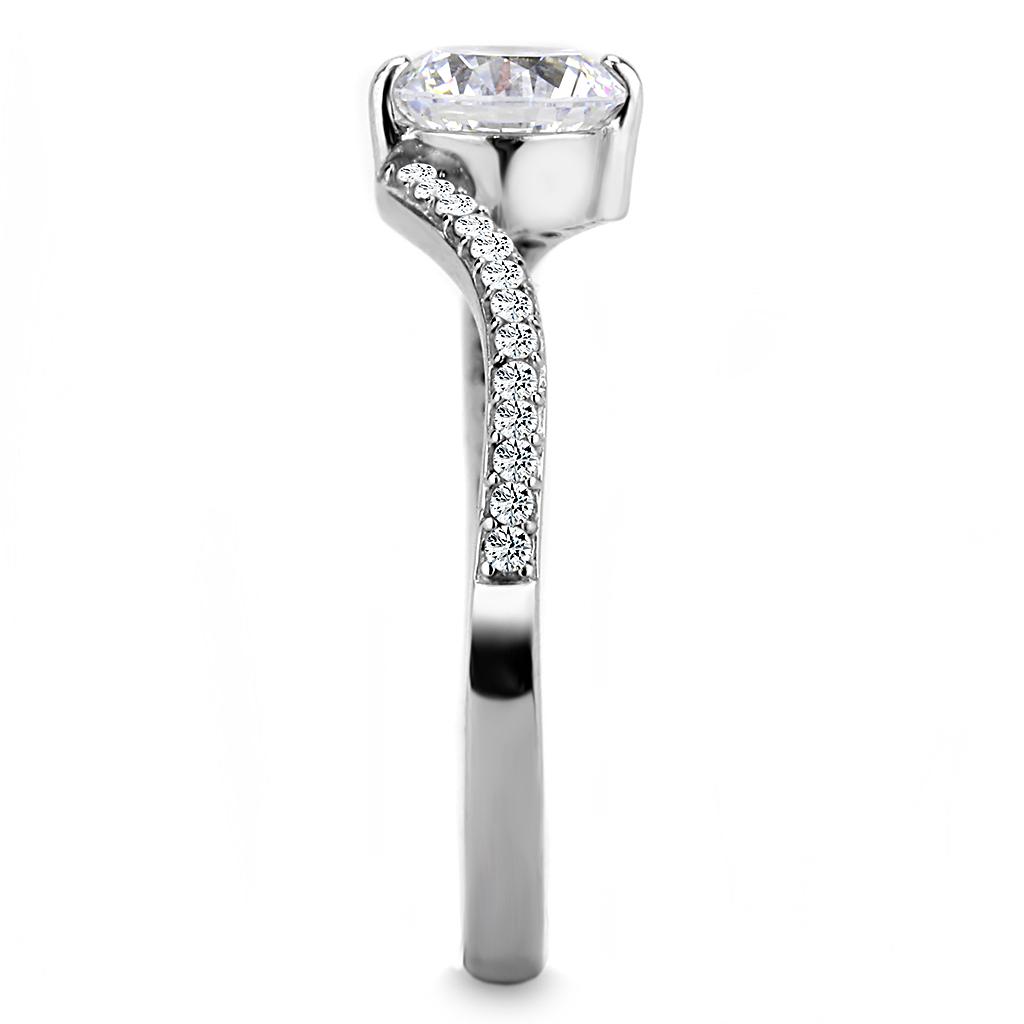 DA006 - High polished (no plating) Stainless Steel Ring with AAA Grade CZ in Clear