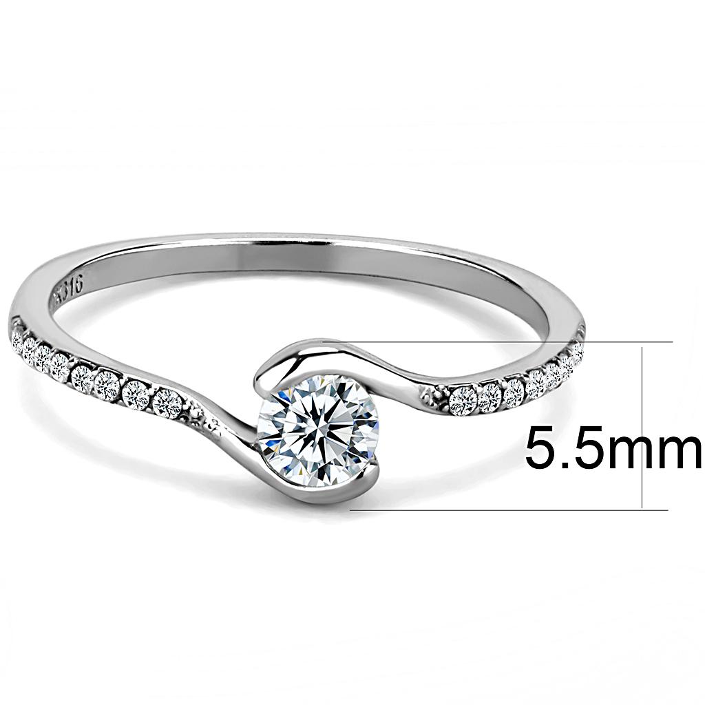 DA007 - High polished (no plating) Stainless Steel Ring with AAA Grade CZ in Clear