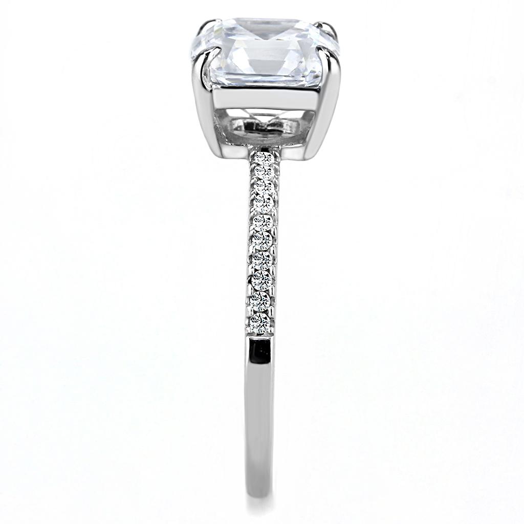DA008 - High polished (no plating) Stainless Steel Ring with Cubic in Clear