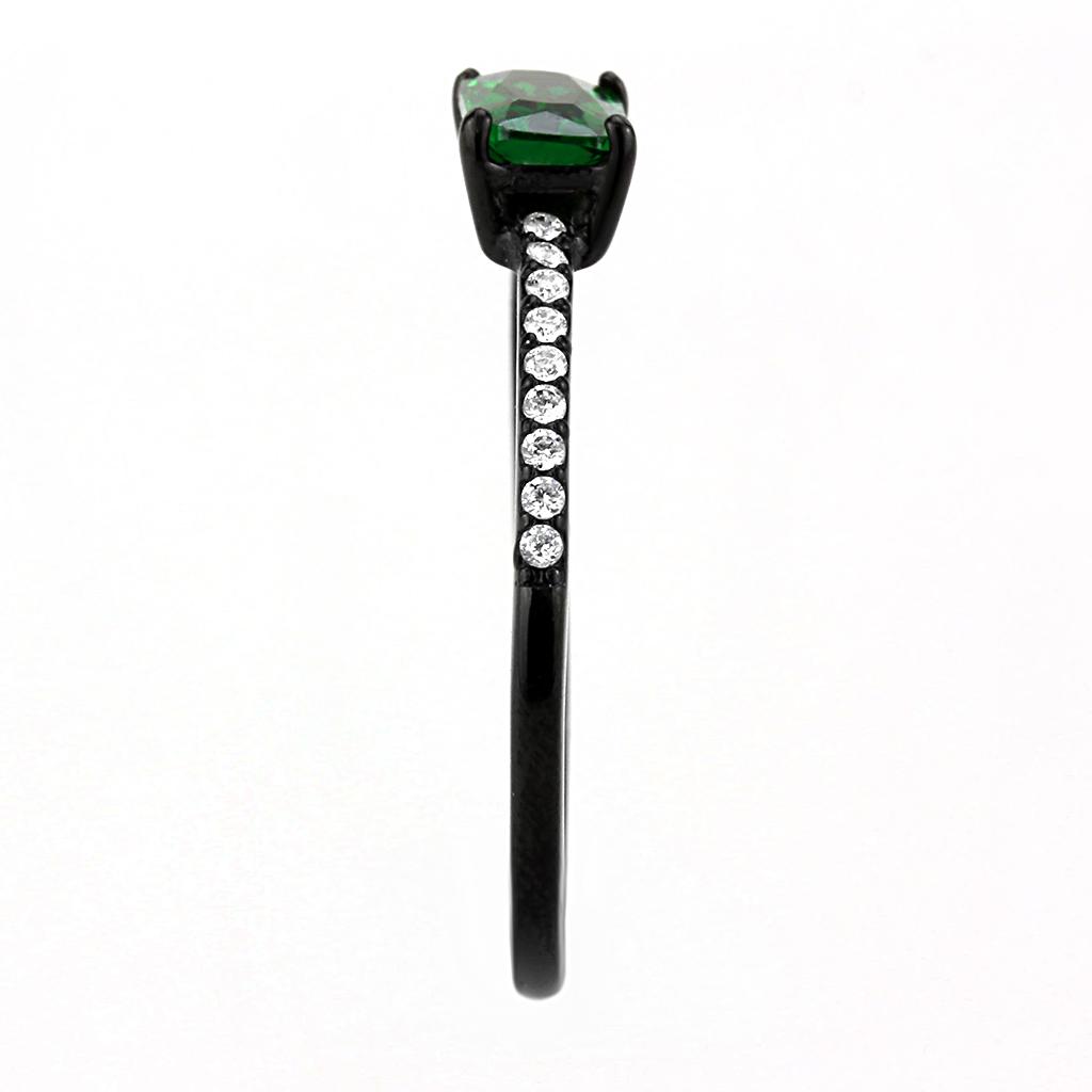 DA010 - IP Black(Ion Plating) Stainless Steel Ring with AAA Grade CZ in Emerald