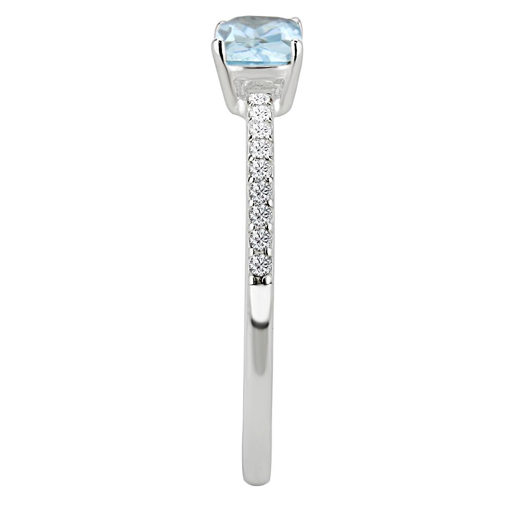 DA011 - High polished (no plating) Stainless Steel Ring with AAA Grade CZ in Sea Blue
