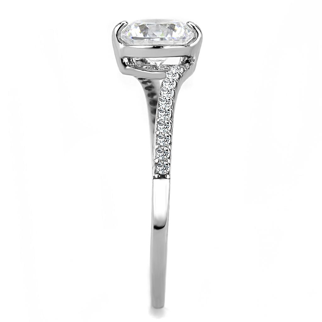 DA013 - High polished (no plating) Stainless Steel Ring with AAA Grade CZ in Clear