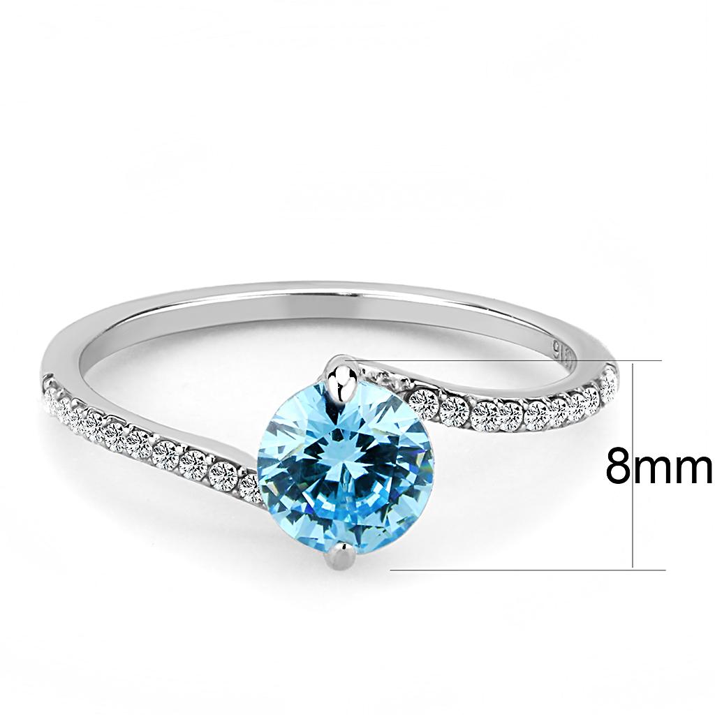 DA014 - High polished (no plating) Stainless Steel Ring with AAA Grade CZ in Sea Blue