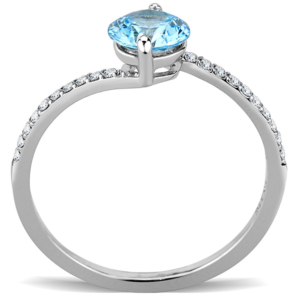 DA014 - High polished (no plating) Stainless Steel Ring with AAA Grade CZ in Sea Blue