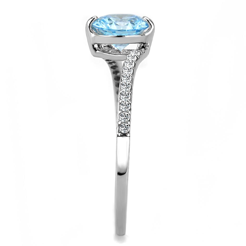 DA014 - High polished (no plating) Stainless Steel Ring with AAA Grade CZ in Sea Blue