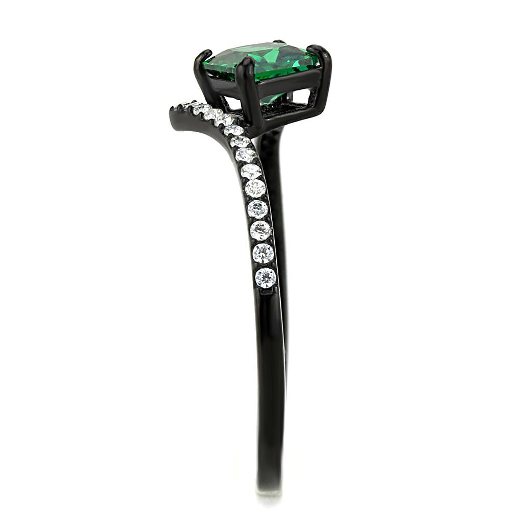 DA017 - IP Black(Ion Plating) Stainless Steel Ring with AAA Grade CZ in Emerald