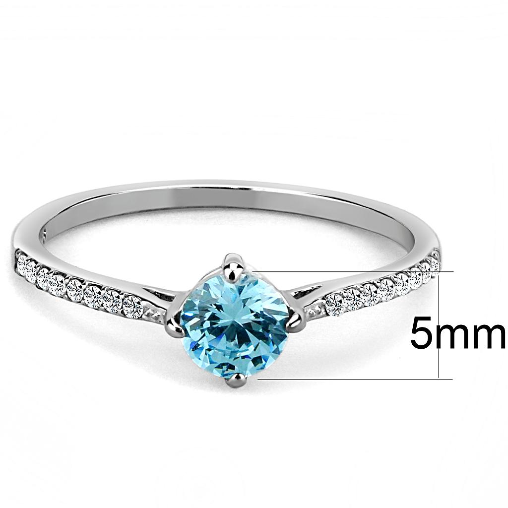 DA019 - High polished (no plating) Stainless Steel Ring with AAA Grade CZ in Sea Blue