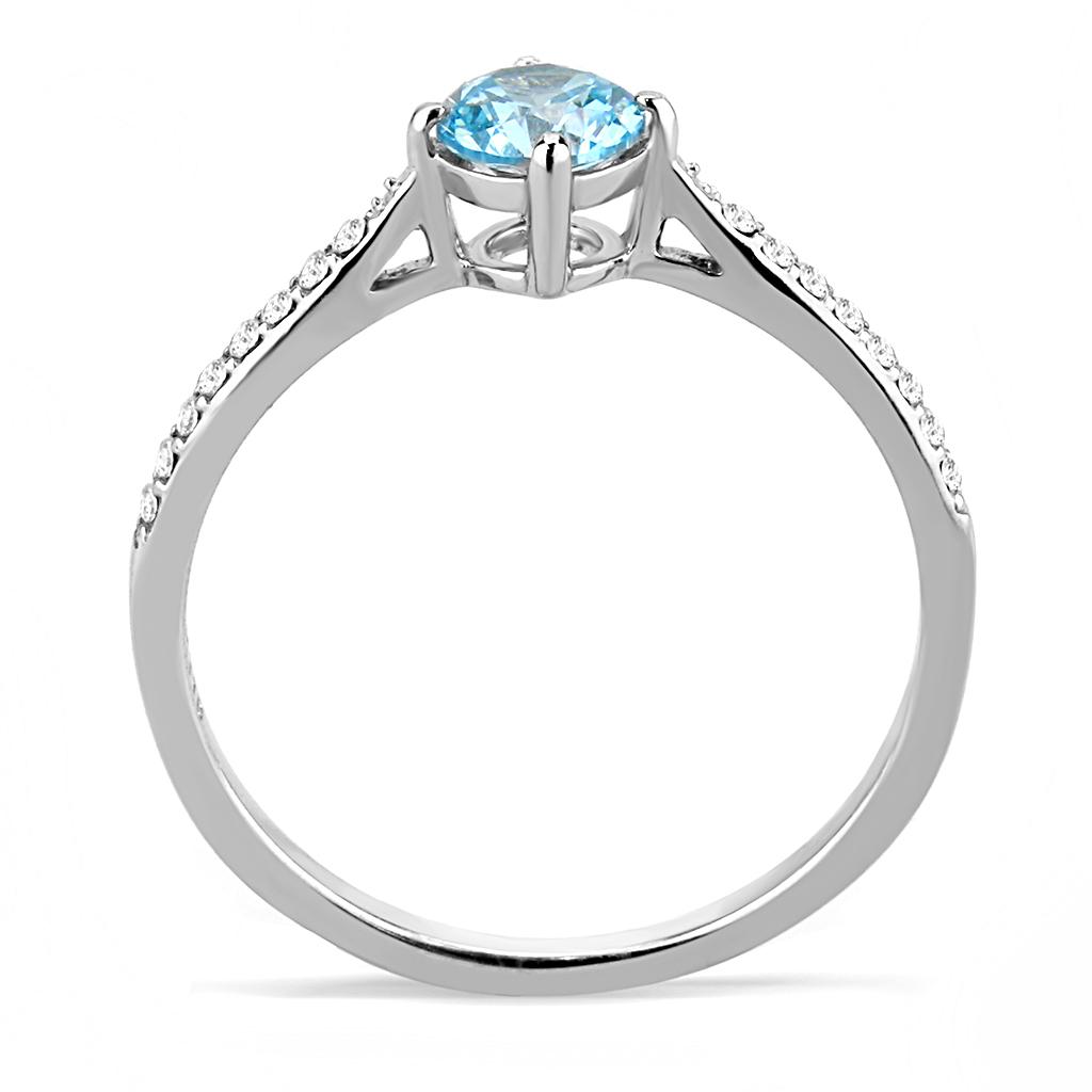 DA019 - High polished (no plating) Stainless Steel Ring with AAA Grade CZ in Sea Blue