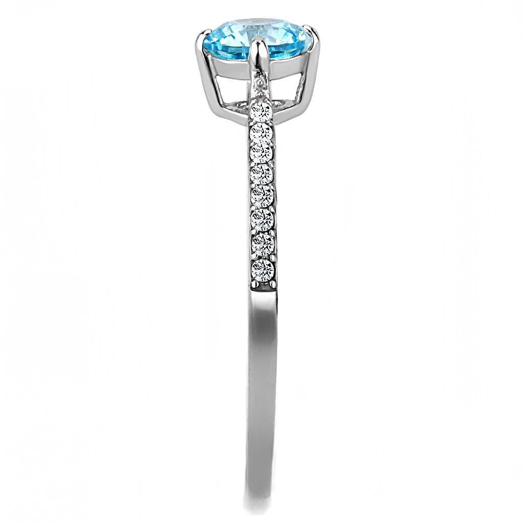 DA019 - High polished (no plating) Stainless Steel Ring with AAA Grade CZ in Sea Blue