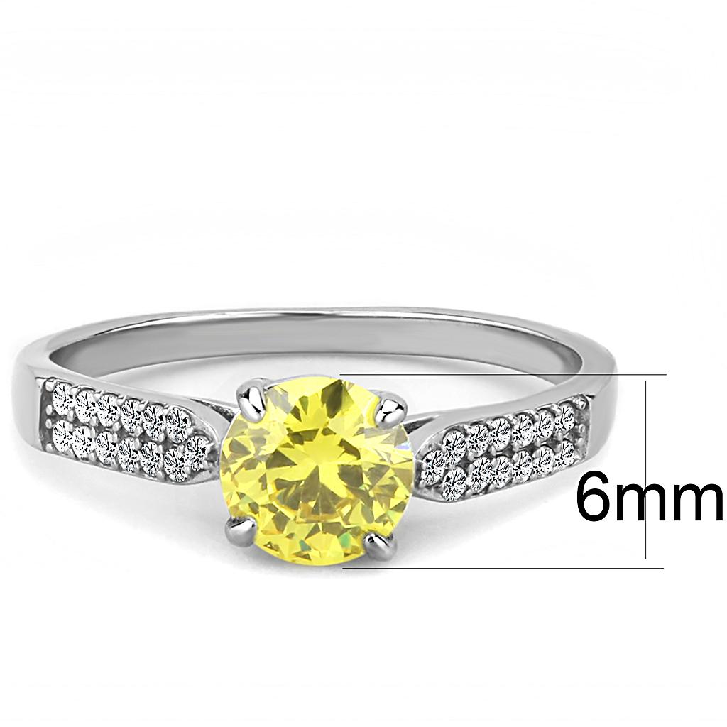 DA021 - High polished (no plating) Stainless Steel Ring with AAA Grade CZ in Topaz