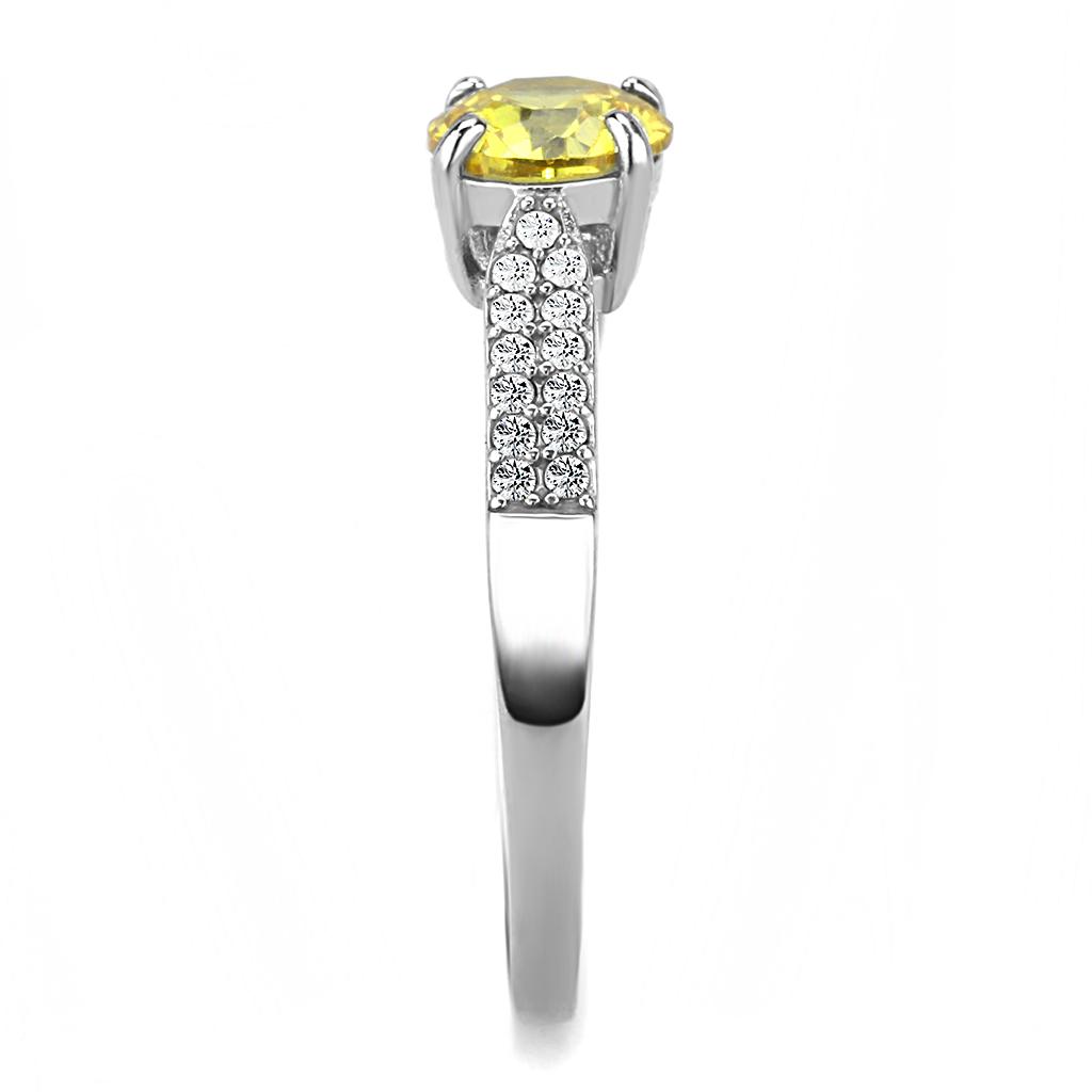 DA021 - High polished (no plating) Stainless Steel Ring with AAA Grade CZ in Topaz