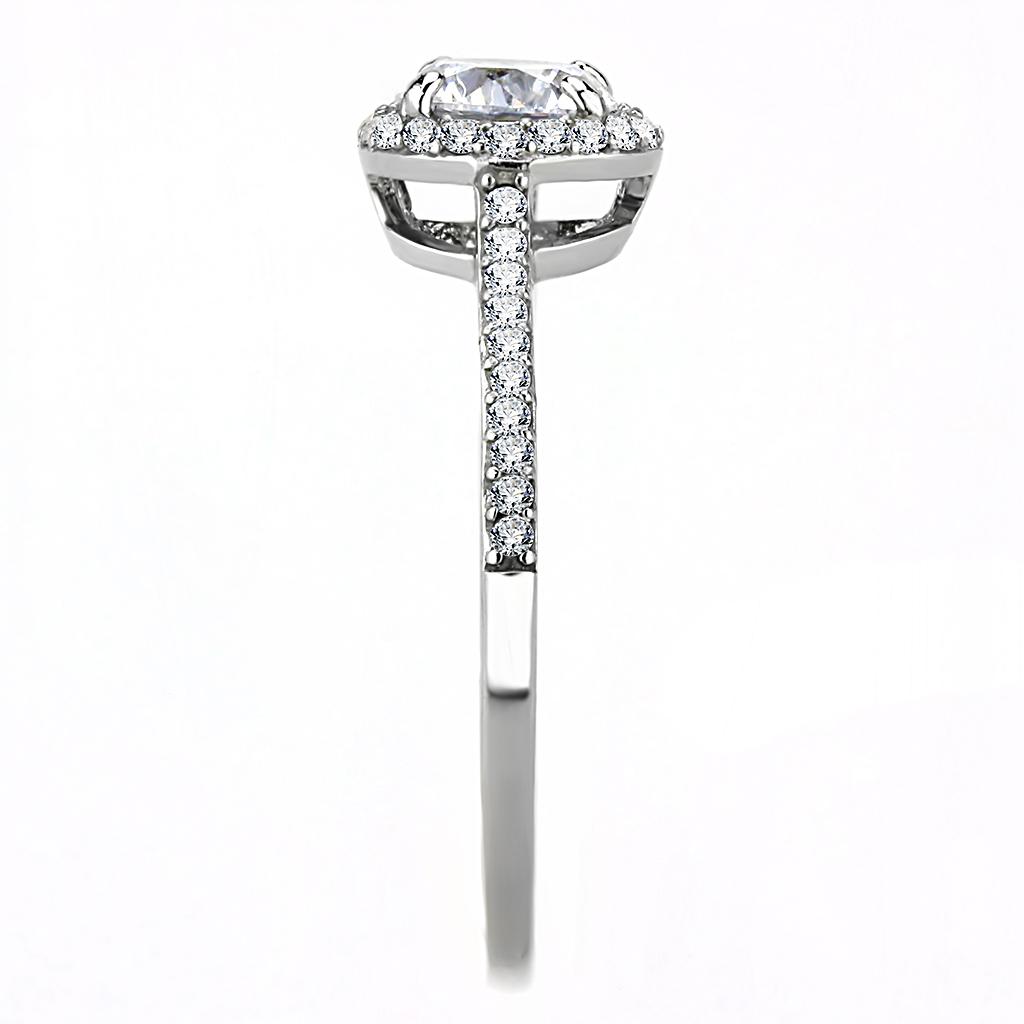 DA022 - High polished (no plating) Stainless Steel Ring with AAA Grade CZ in Clear