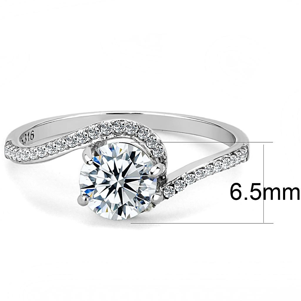 DA023 - High polished (no plating) Stainless Steel Ring with AAA Grade CZ in Clear