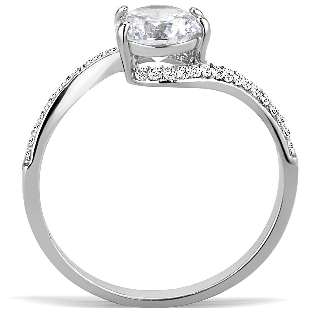 DA023 - High polished (no plating) Stainless Steel Ring with AAA Grade CZ in Clear