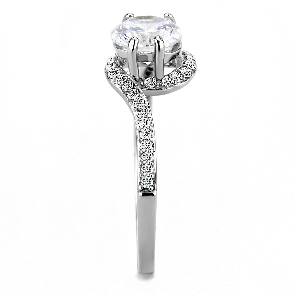 DA023 - High polished (no plating) Stainless Steel Ring with AAA Grade CZ in Clear